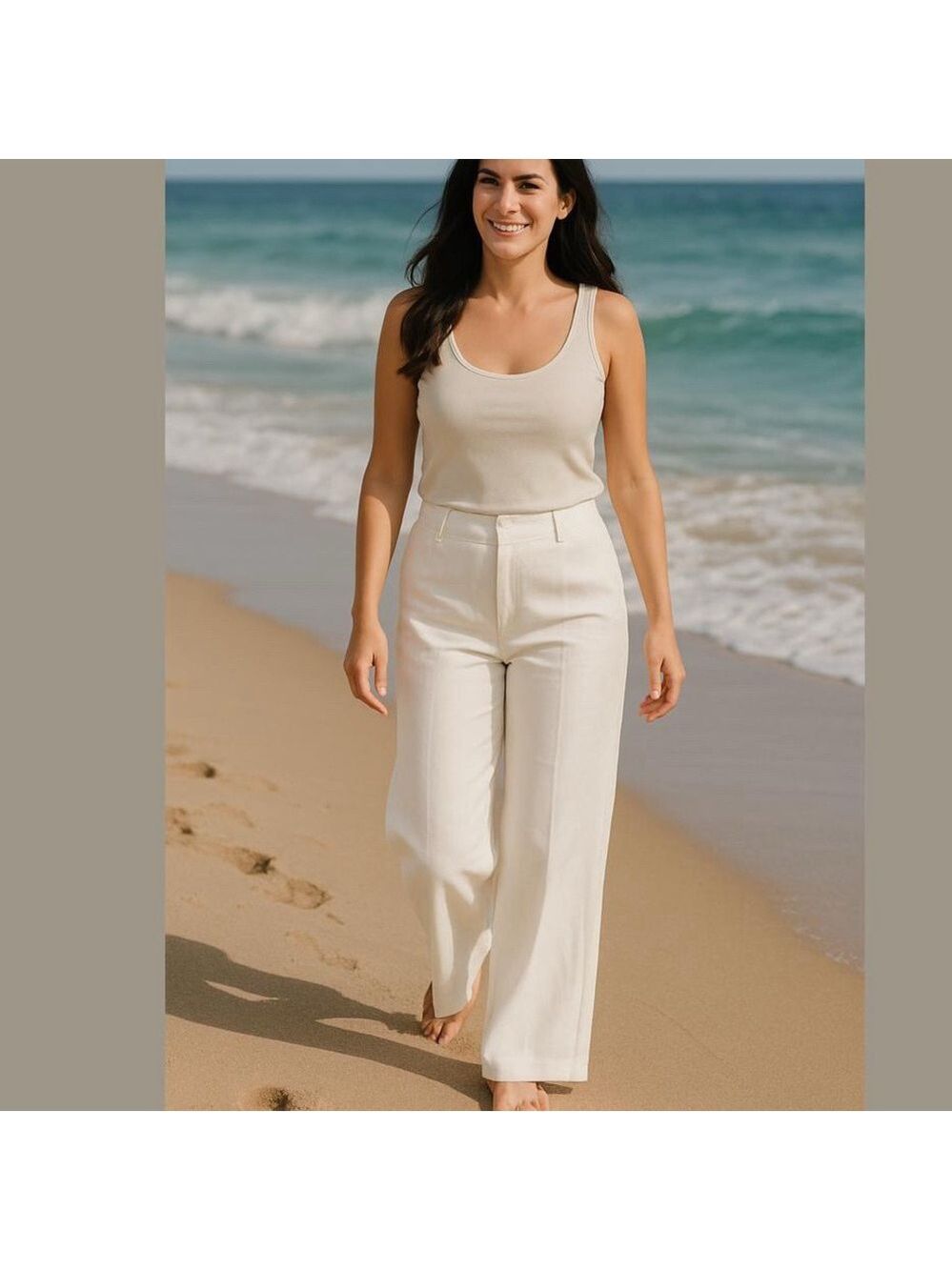 NWT 90s LOUBEN LINEN & COTTON LINED WHITE WIDE LEG PANT COASTAL LUXURY SZ 16